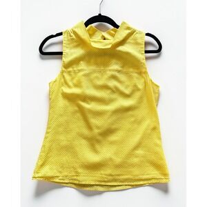 J.Crew Womens Yellow Polka Dot Sleeveless Funnel Neck Zip Back Top Style Small